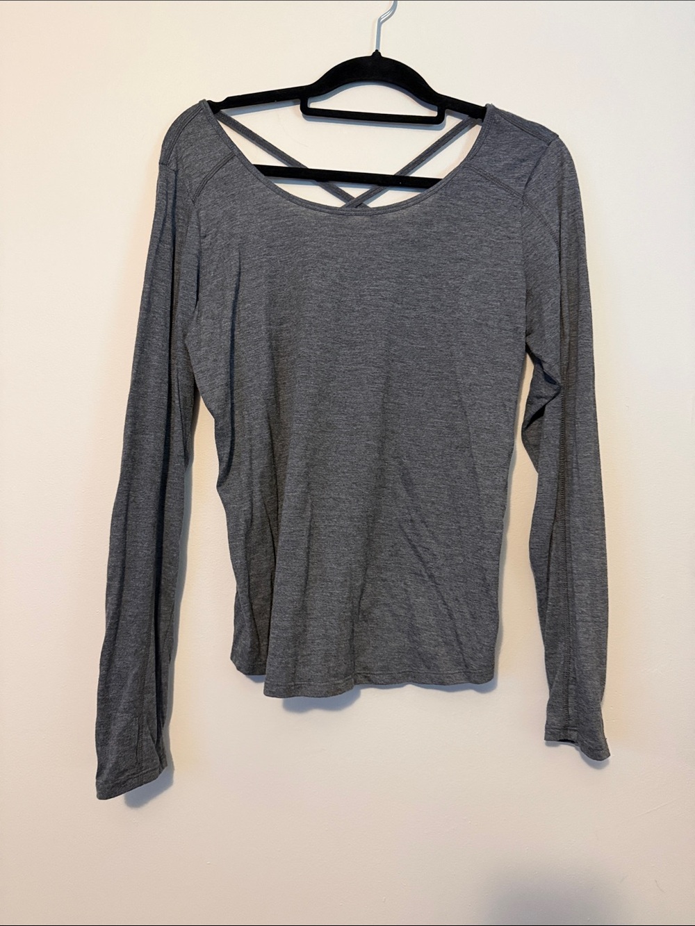 RBX Heather Gray Long Sleeve Top with Crisscross Back size medium, like new